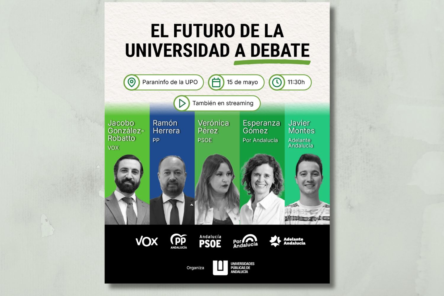 Cartel del debate con representantes de los partidos