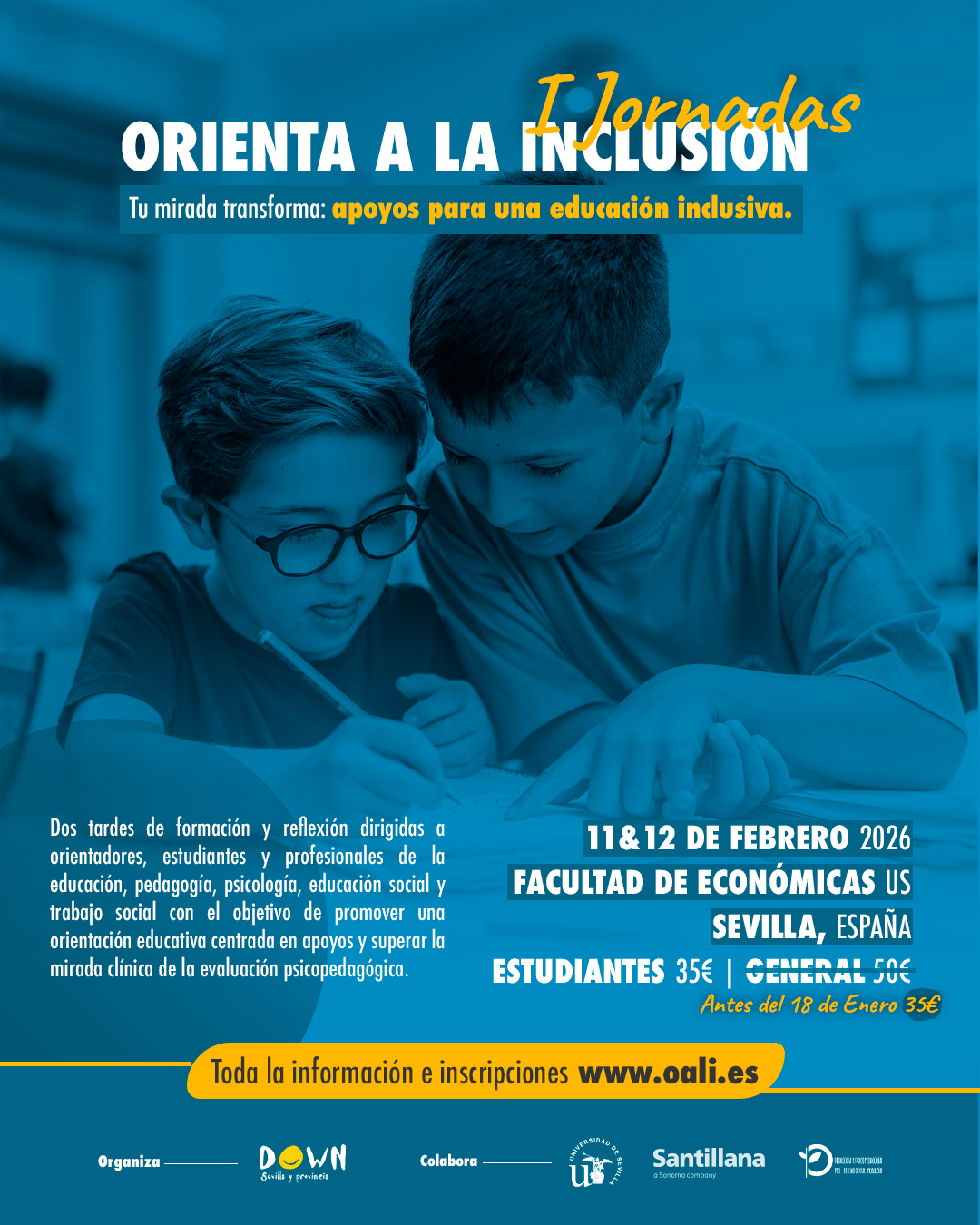Cartel de las Jornadas Orienta a la Inclusión de Down Sevilla