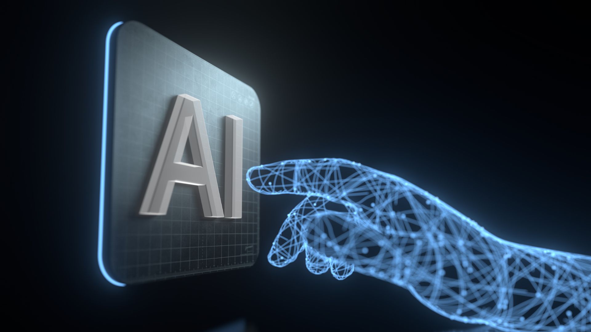 una mano toca un logo con las siglas de AI