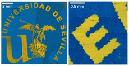 Logo de la US impreso con nanopartículas de oro mediante técnicas de impresión 3D