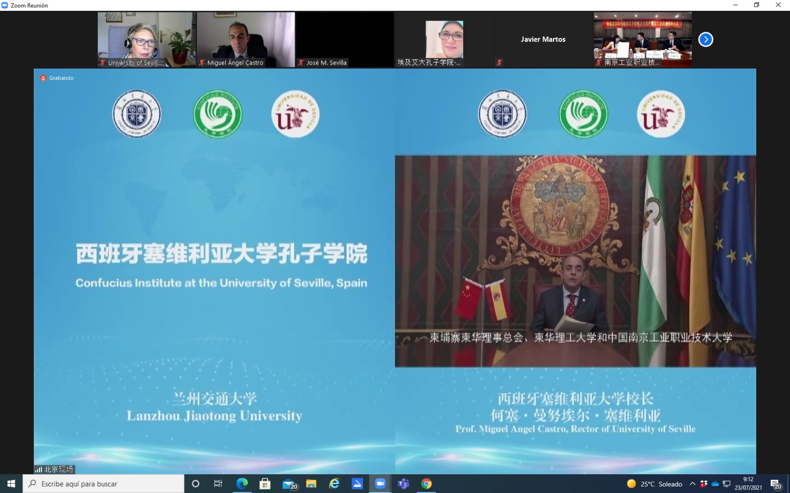 El rector de la US en el encuentro telemático con el Instituto Confucio