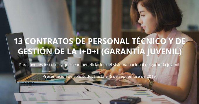 13 contratos de Personal Técnico y de Gestión de la I+D+i del Programa de Garantía Juvenil